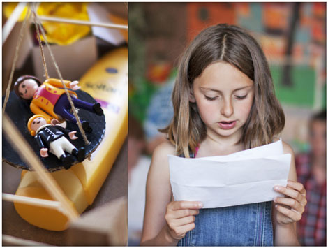 Cherry practising her 'Special Places' story and a few props